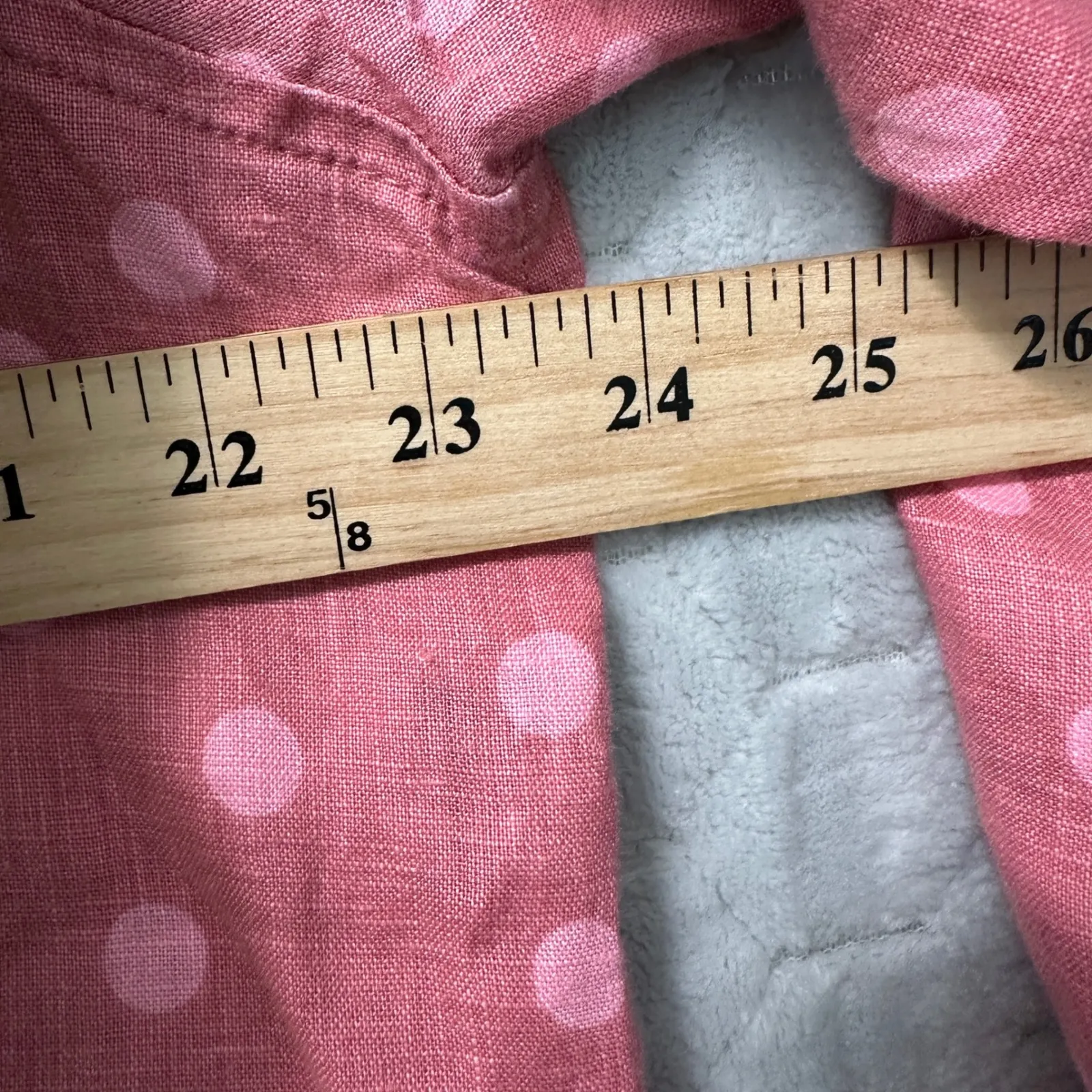 M&S Marks & Spencer US 12 Red Pink Polka Dot 100% Linen Button‎ Shirt Women - Image 6