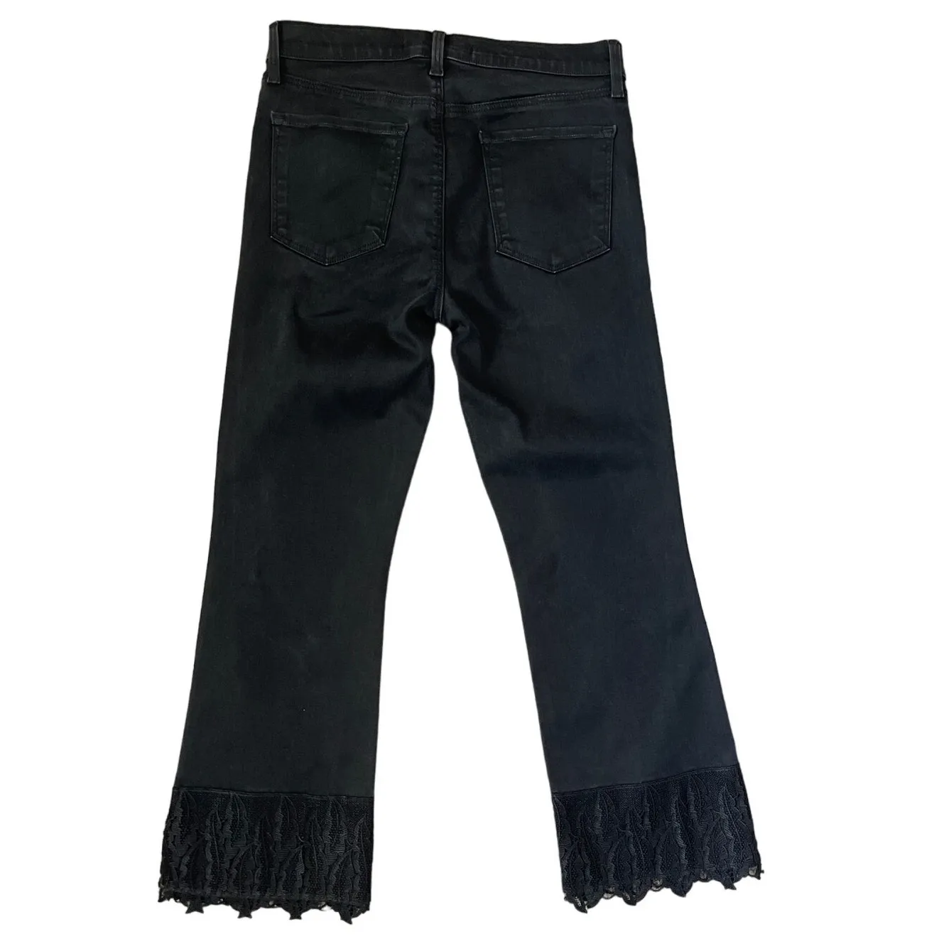J Brand‎ Coated Black Out Selena Cropped Lace Hem Mid-Rise Bootcut Jeans Size 29 - Image 6