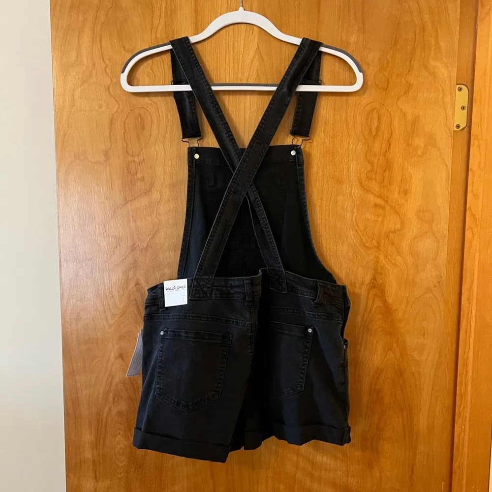 Wallflower Women Juniors Romper Black Denim Stretch Jean Overalls Bibs NWT Large Size undefined - Image 10