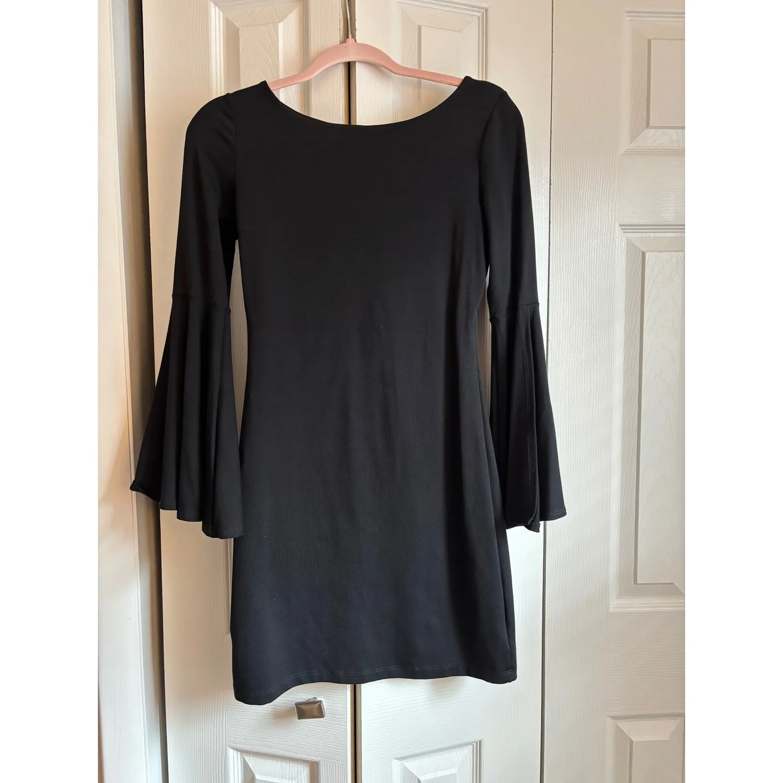 Susana Monaco Little Black Dress  Size Small Dramatic Flared Sleeves Shelf Bra - Image 2