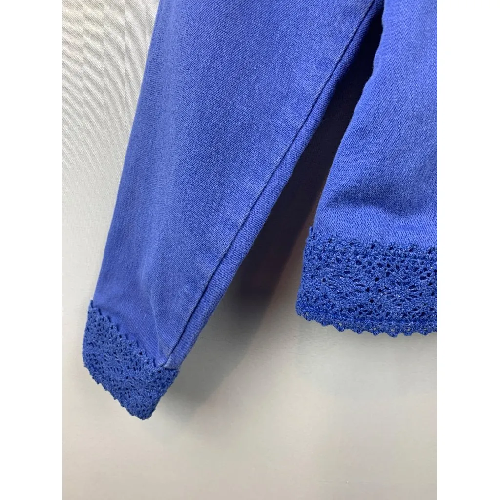 Twiggy London Womens Blue Denim Jacket With Crochet Trim Size S - Image 5