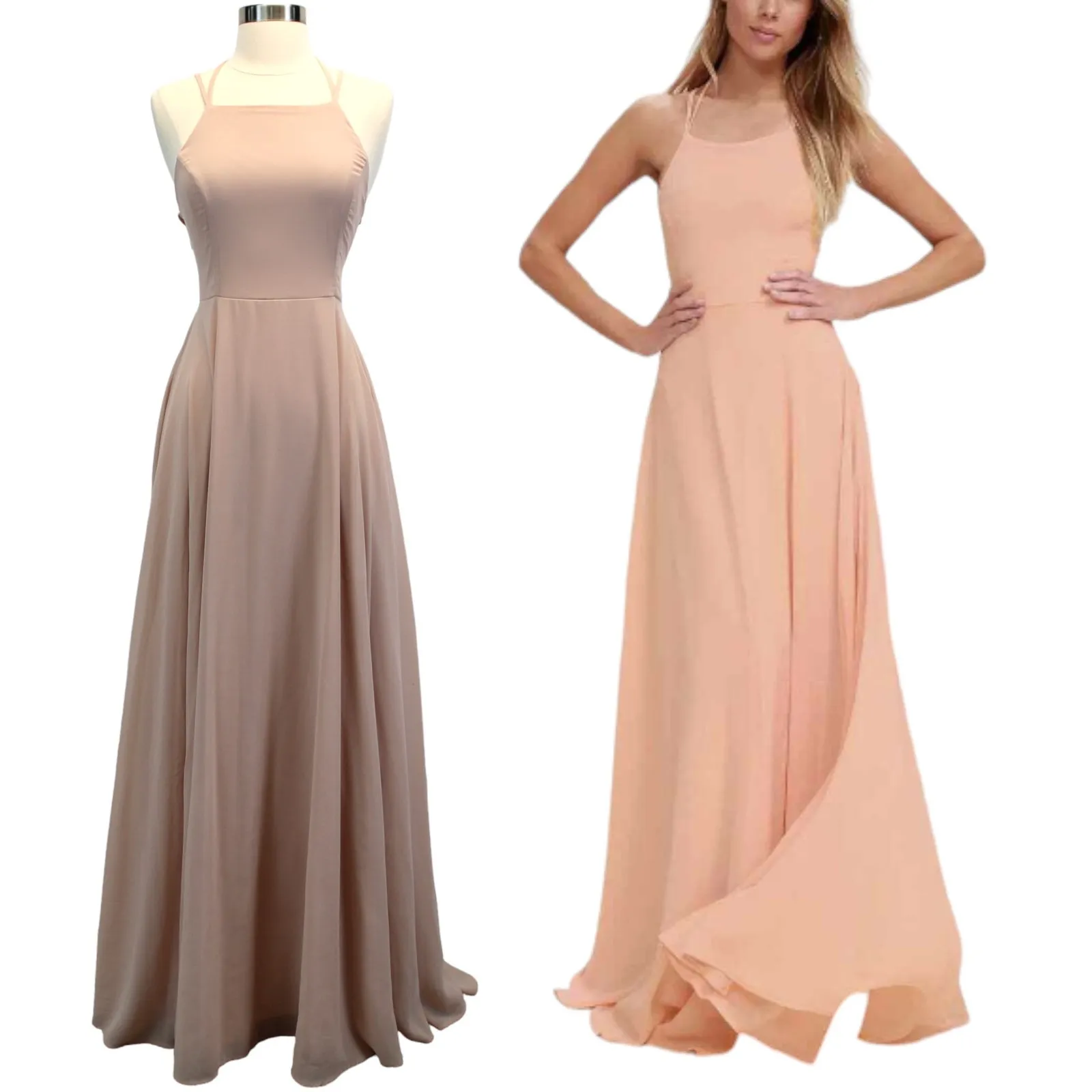 Lulus Womens S Strappy to Be Here Blush Pink Maxi Dress Bridesmaid Dressy Formal - Image 2