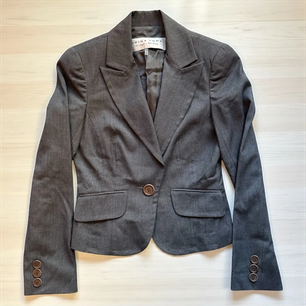 Trina Turk Los Angeles Palm Springs Grey One Button Fitted Blazer - Size 0 - Image 5