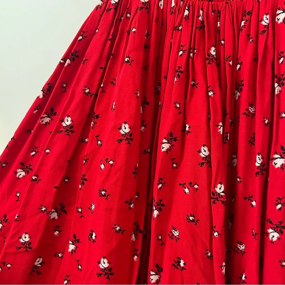 Madewell Magnolia Tie-Back Red Floral Dress Women's Size XS - Image 6