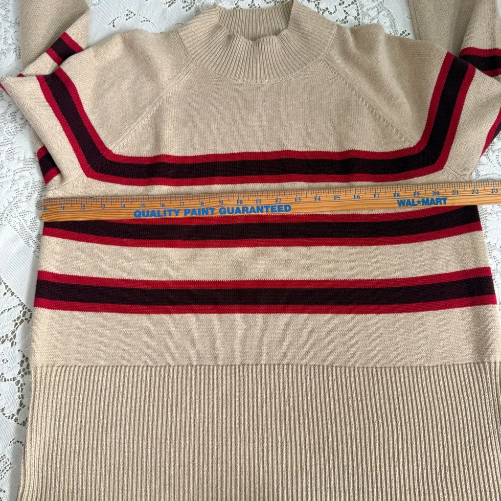 LOFT Classic Beige and Pink Striped Mick Neck Cotton Sweater size XL - Image 9