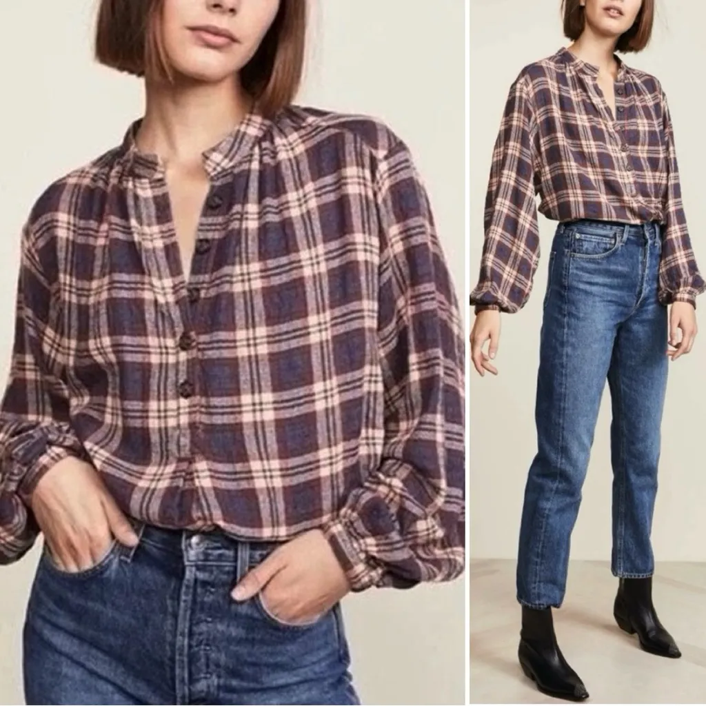 Free People Northern Bound Plaid Flannel Popover Top, Sz Small - Image 2