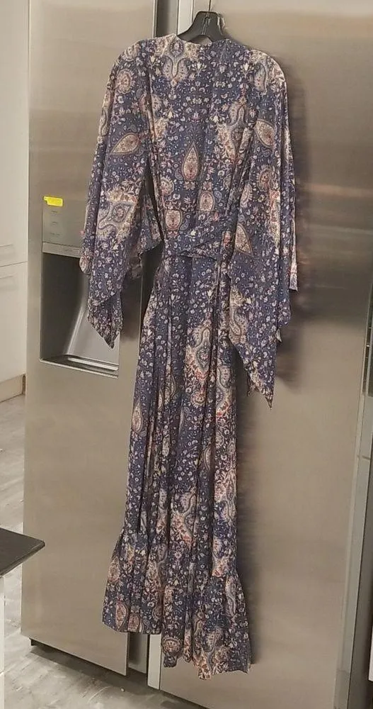 πRAGAπ Poseidon Maxi Wrap Dress ~ Navy Blue Multi-Color Paisley Print S NWT - Image 6