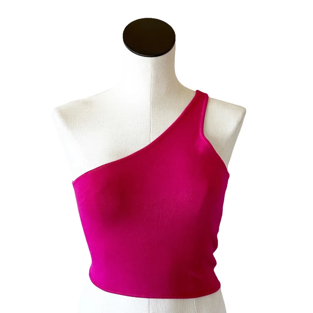 NWOT House Of Harlow X Revolve 1960 One Shoulder Ribbed Stretch Crop Top Pink - Image 2