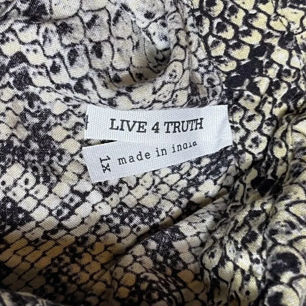 Live 4 Truth Women’s Top Shirt Black Cream White Boa Snake Animal Print Sz XL - Image 10