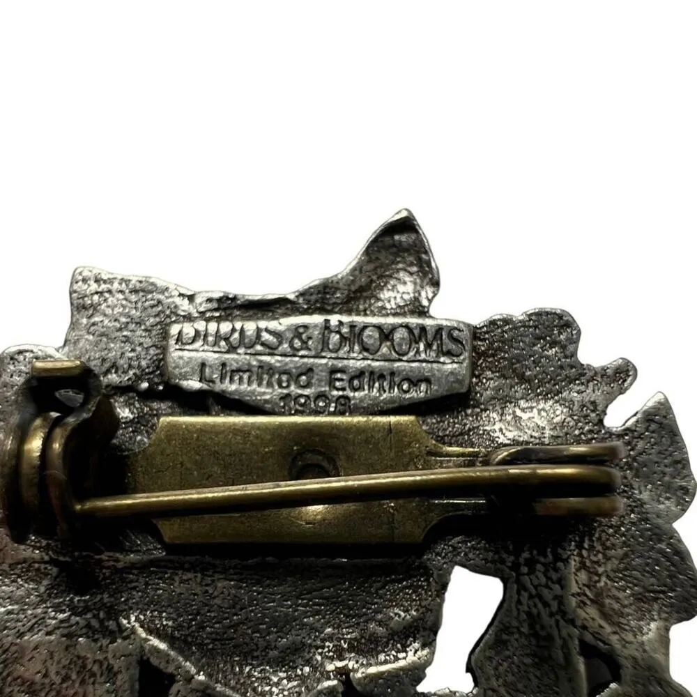 Limited Edition Brooch Pin 1998 Pewter Birds and Blooms Silver - Image 6