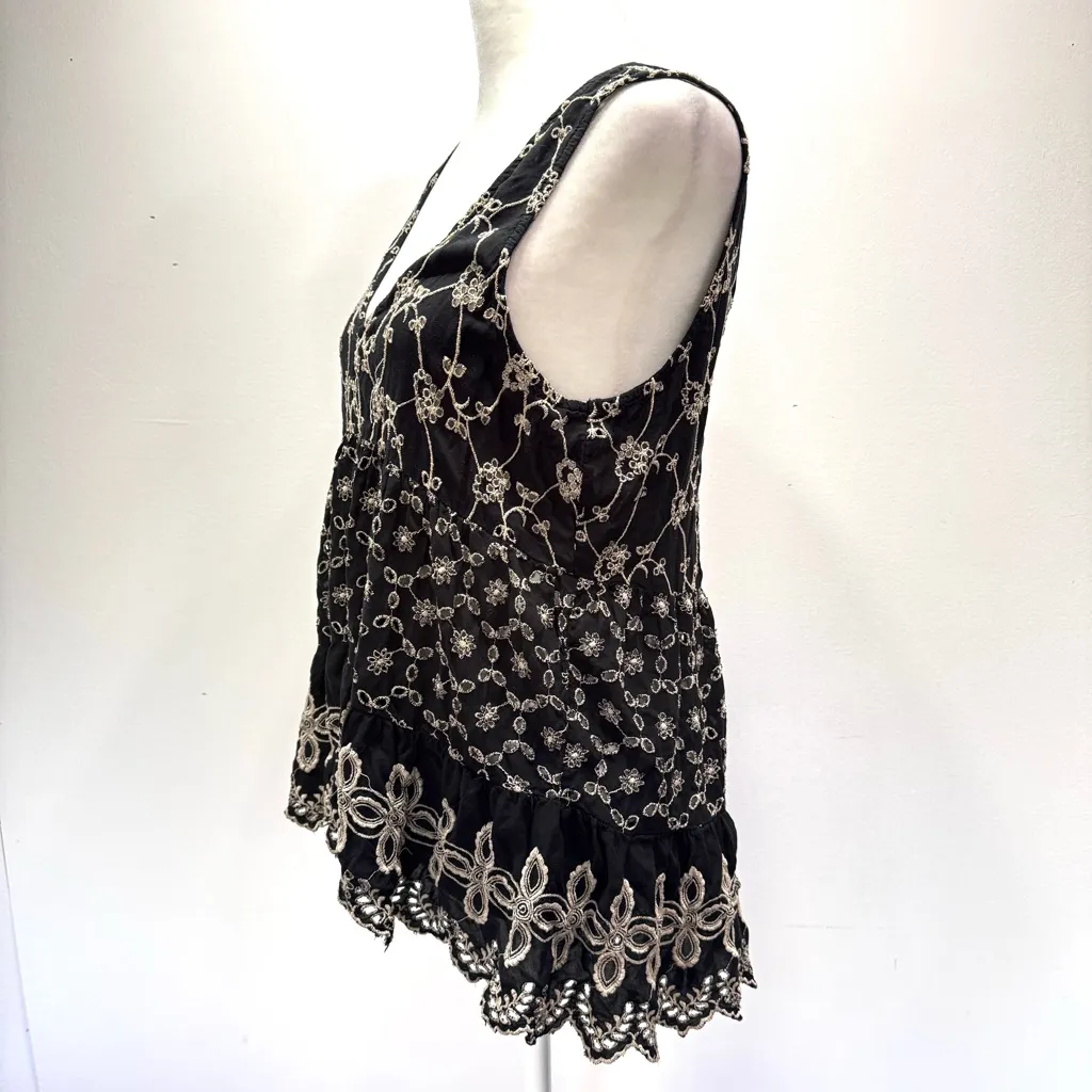 American Eagle Outfitters AEO Black Beige Eyelet Babydoll Tank Top Y2K Vibe Boho - Image 3