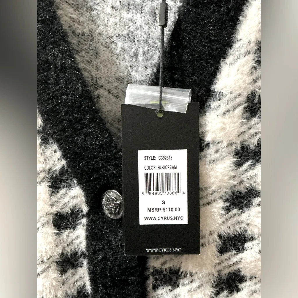 CYRUS Houndstooth Cardigan S 20” p2p Black/White $110 Retail NWT - Image 4