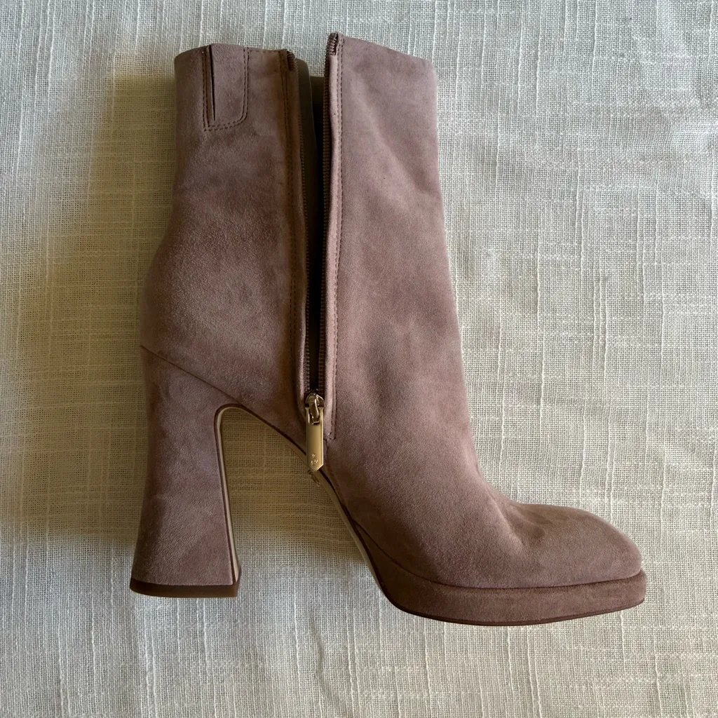 NEW SAM EDELMAN JAYE Sz 10M Women's Suede Mid Calf Ankle Boots Cashmere
Tan 4.5” - Image 12
