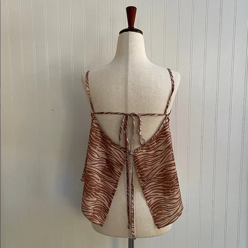 FREE PEOPLE Intimately Satin Feel Zebra Print Open Back Tank Coastal Size M NWOT - Image 4
