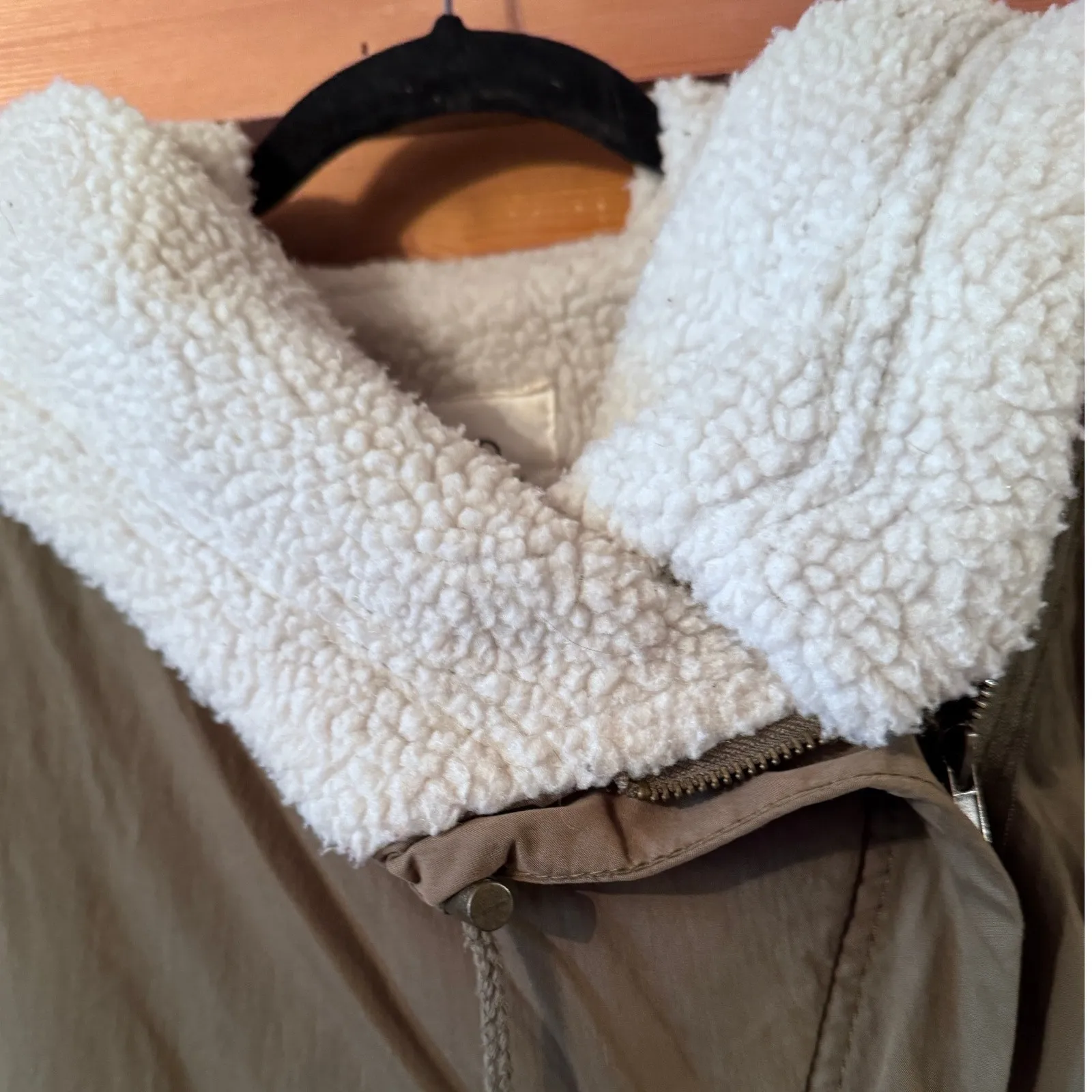 Thread Supply Sherpa Lined Anorak Parka Jacket Khaki Olive Green XL Brown - Image 12