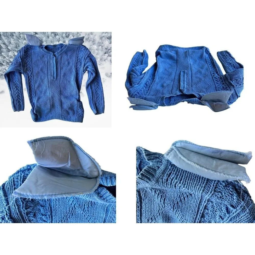 Nuggets Cable Knit Sweater Medium Vintage Powder Blue Upper Front Button… Size undefined - Image 10