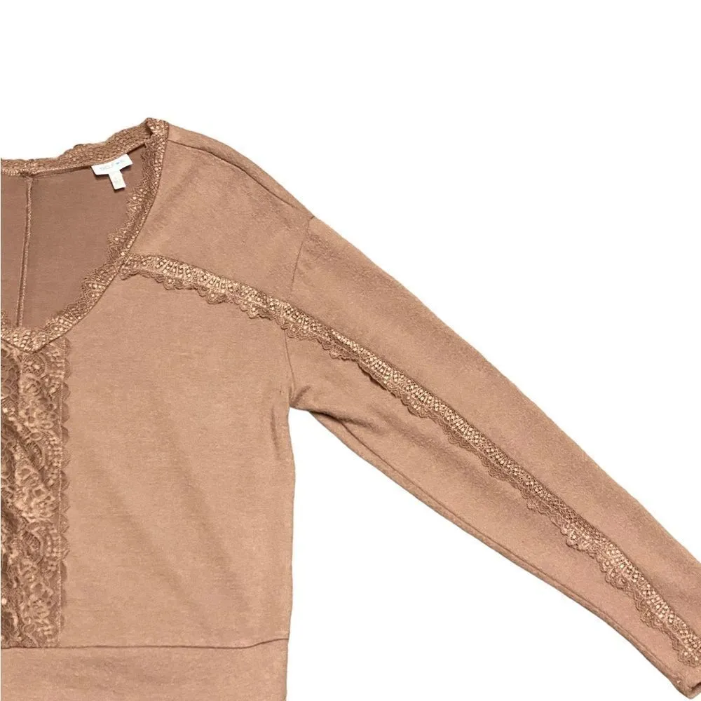 Self E V Neck Long Sleeve Crop Sweater With Lace Trim - Image 5