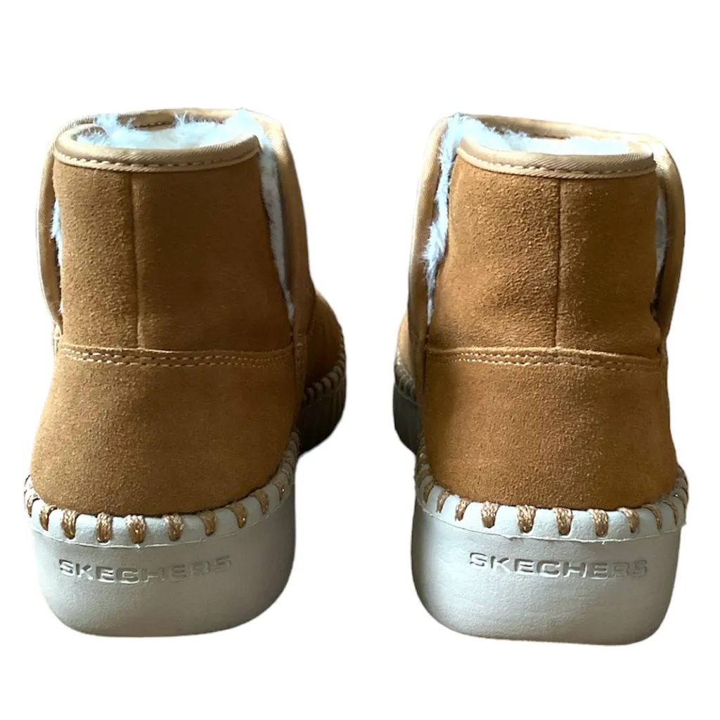 Skechers GOwalk Smart Honor Roll Tan Suede Booties Faux Fur Lined Size 7 - Image 4
