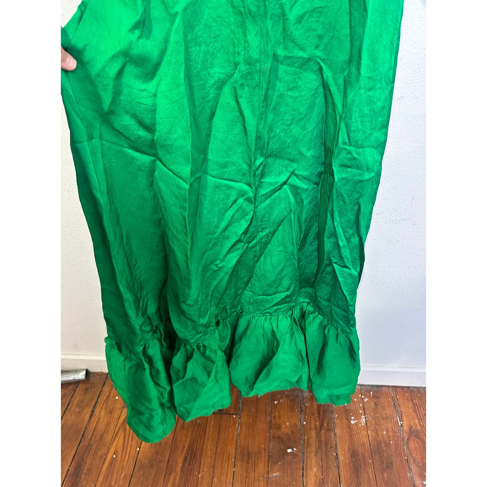 SANDRO Green Jewel Embellished Rhinestone Middle Cutout Puff Sleeve Dress sz 40 - Image 5