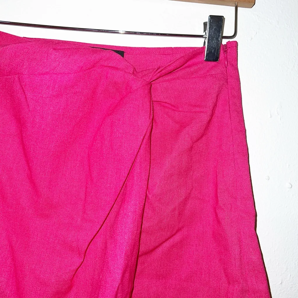 Lulus hot pink gathered twist front womens cotton linen and polyester mini skirt - Image 2