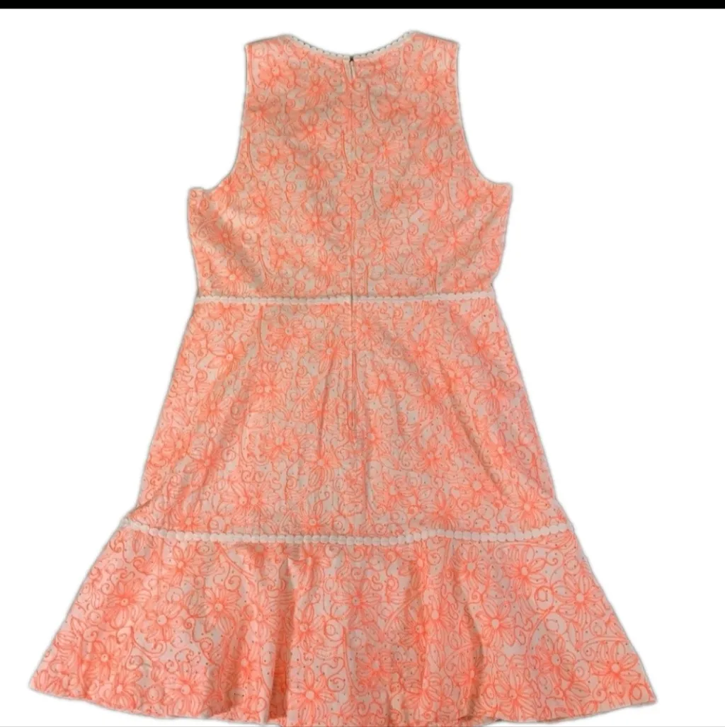 Lilly Pulitzer Ellen Neon Cantaloupe Embroidered Laser Cut Dot Flounce Dress 10 - Image 5