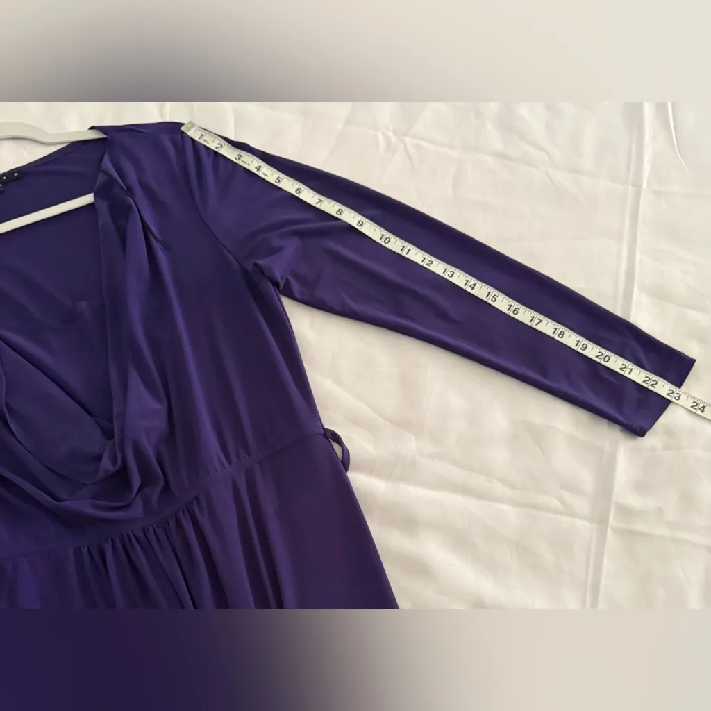 Tiana B Dress Women's Size Medium Purple Long Sleeve Cowl Neck Pleated Dress - Image 5