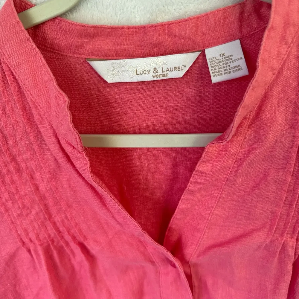 Plus size Lucy & Laurel Coral Blouse with Paisley Detail - Image 2