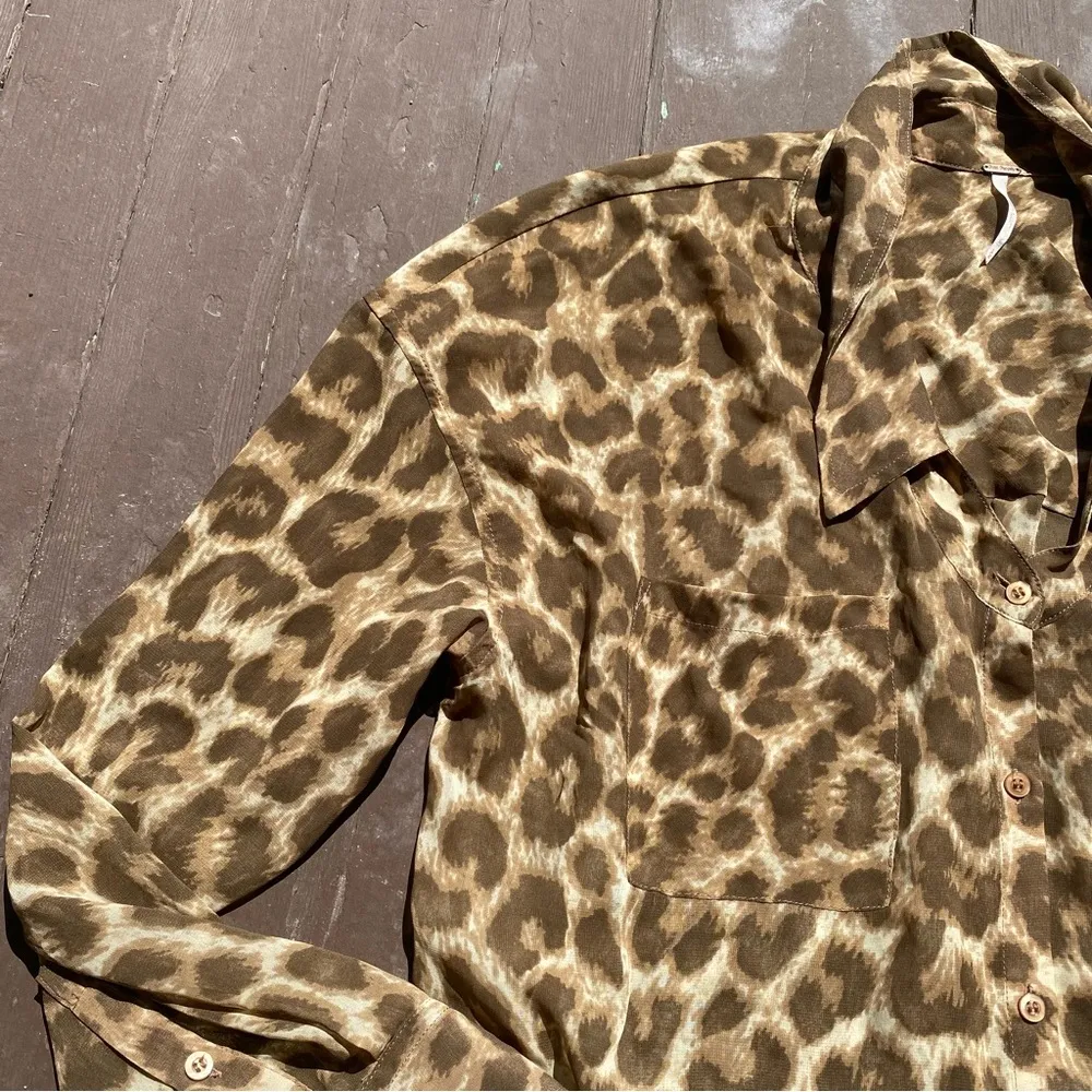 Free People Sheer Leopard Print Button Down Blouse - Image 4
