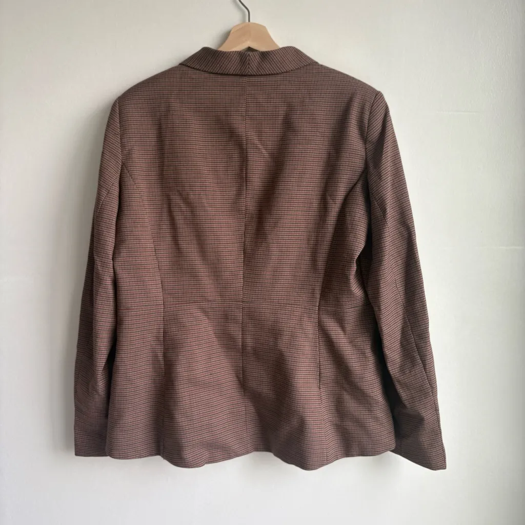 MANGO Brown Check Blazer Jacket Button Closure Women’s Size 14 - Image 5