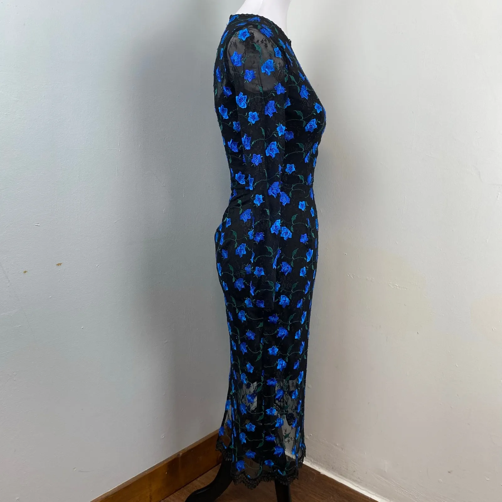 Dress The Population Sophia Indigo  Embroidered Lace Illusion Dress Small - Image 8