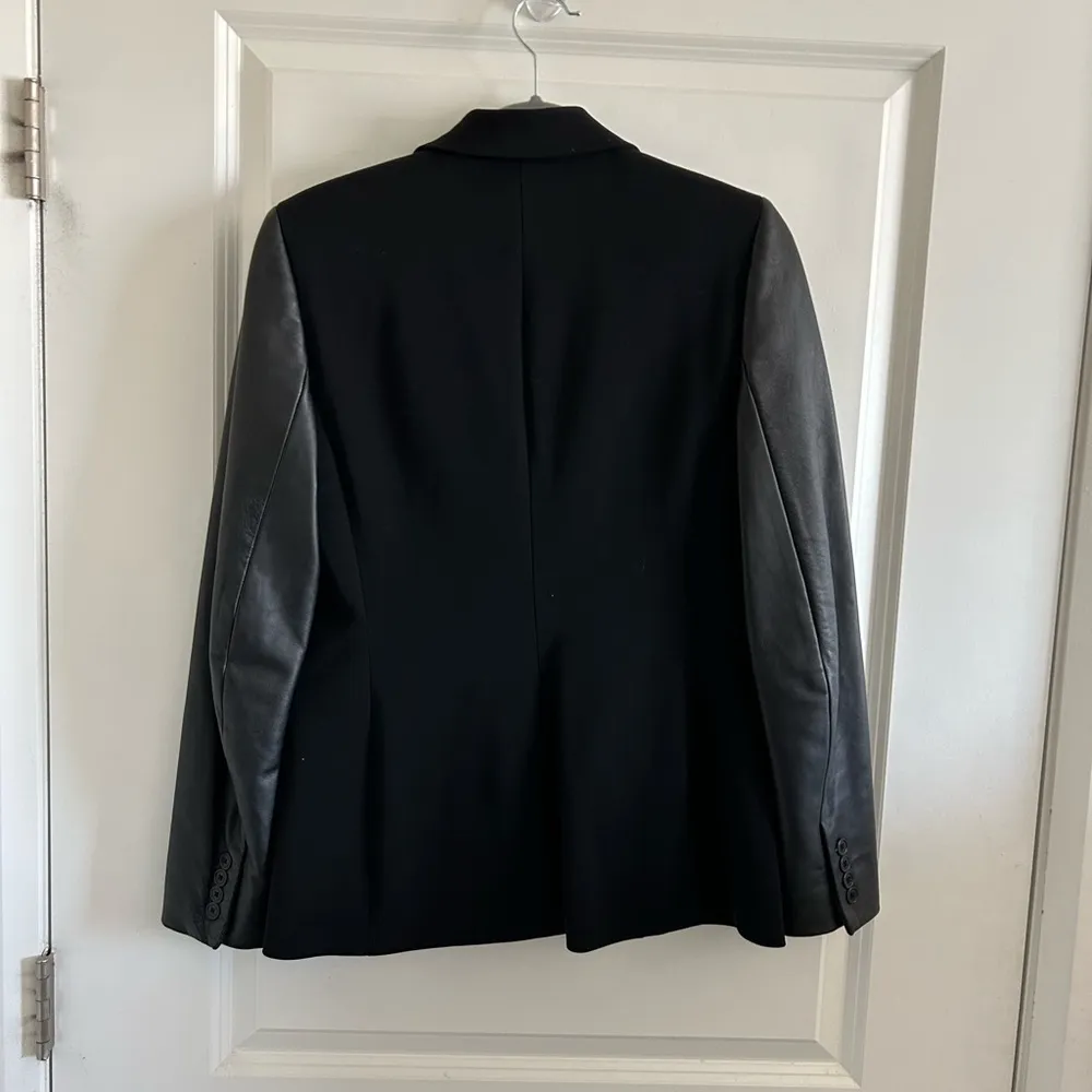 Lauren Ralph Lauren Women’s Wool Blazer Leather Sleeve Single Button 4 B… Black - Image 8