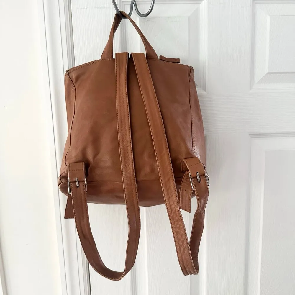 Coccinelle Tan Soft Leather Modern Sleek Top Zip Mini Backpack Silver Hardware - Image 9