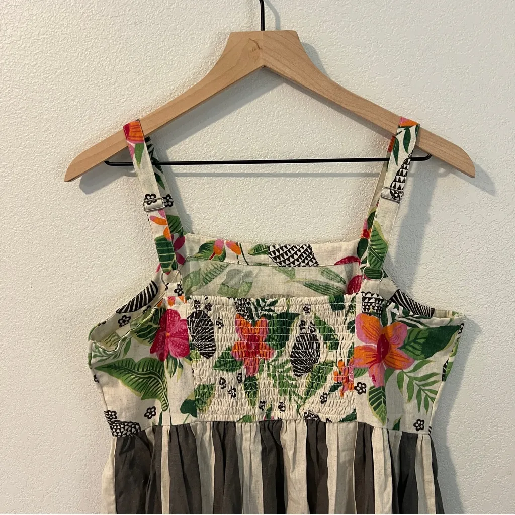 Bombay Paisley Tropical Floral Striped Cotton Flax Sleeveless Sundress Size M‎ Pink Size M - Image 4