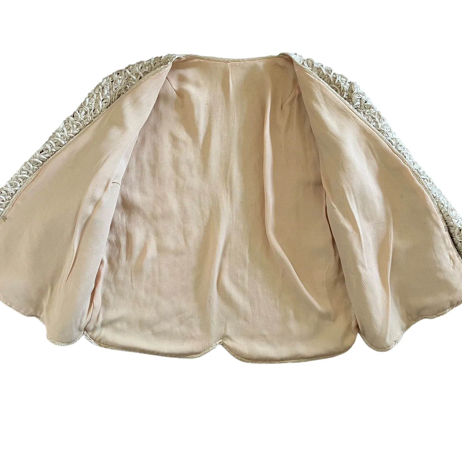 Vintage Handmade Cream Silk Ribbon Woven Capelet Box Jacket - Image 4