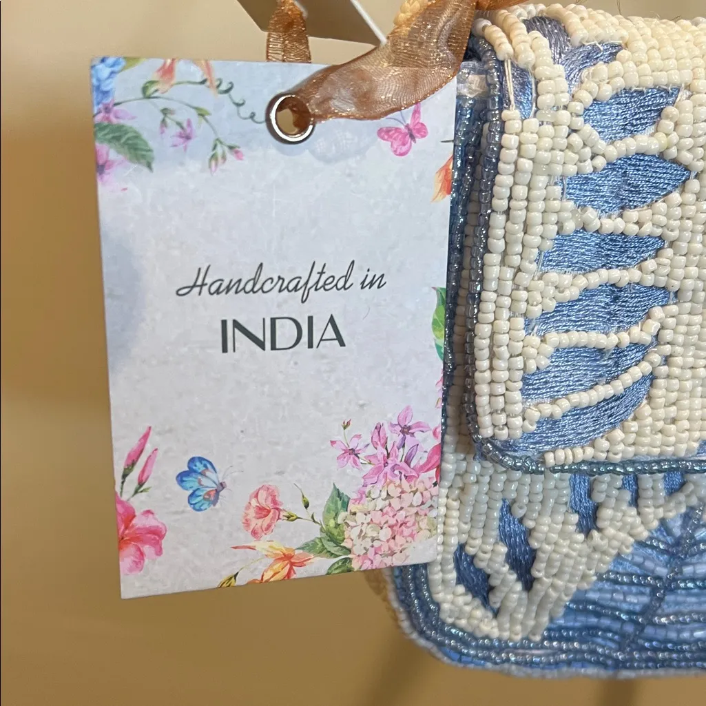 Made In India | Tropical Motif Beaded Shoulder Bag Blue - Image 2
