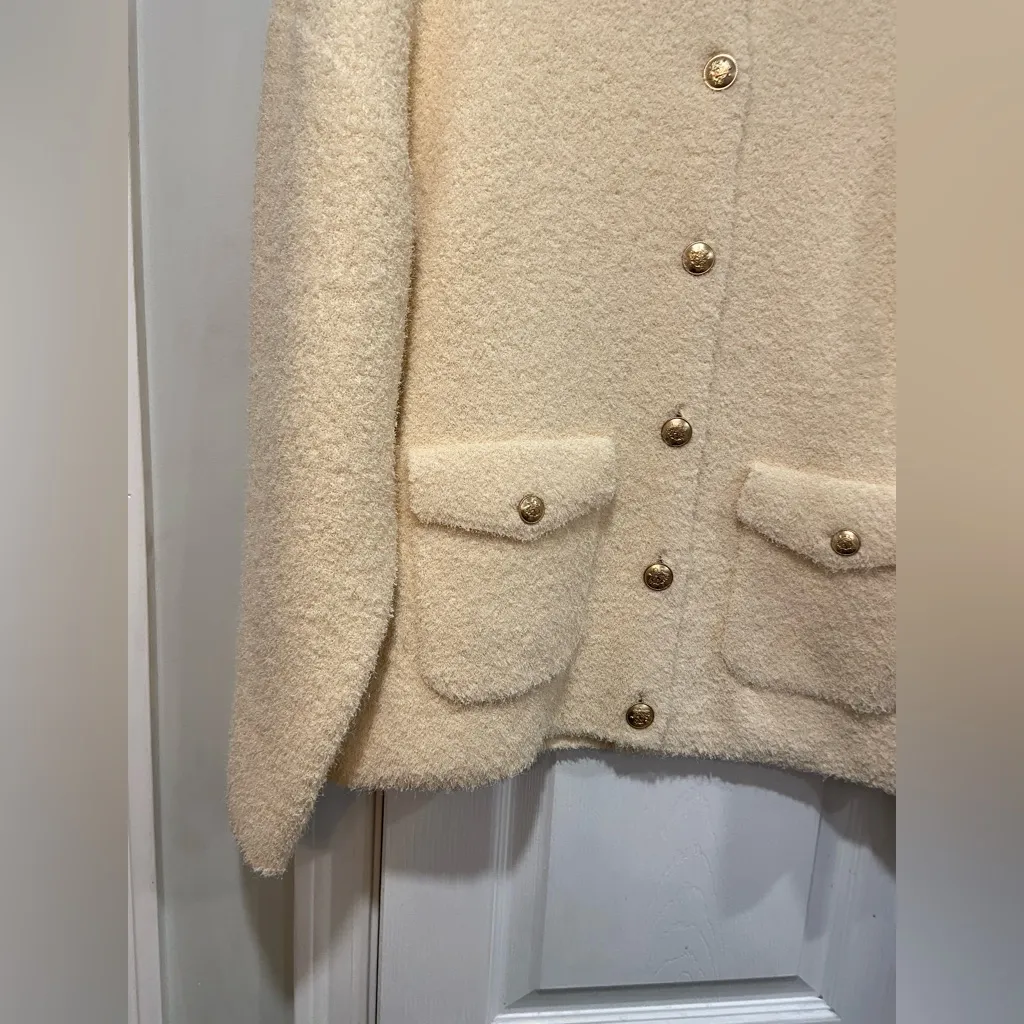 NWT J. Crew Size M Cream Gold Button Cinched Waist Sweater Jacket Knit Cardigan - Image 6