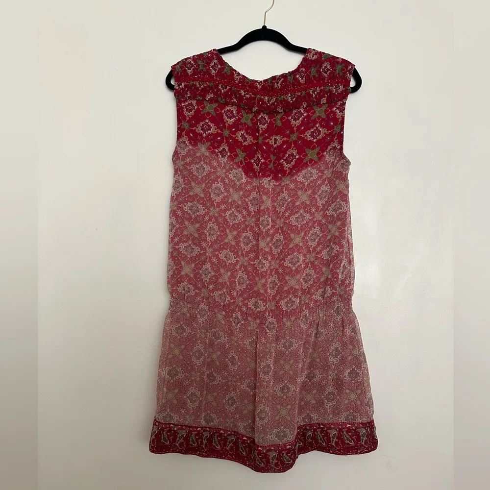Mango Red Sleeveless Self Tie Embellished Geometric Print Tunic Dress - Image 4