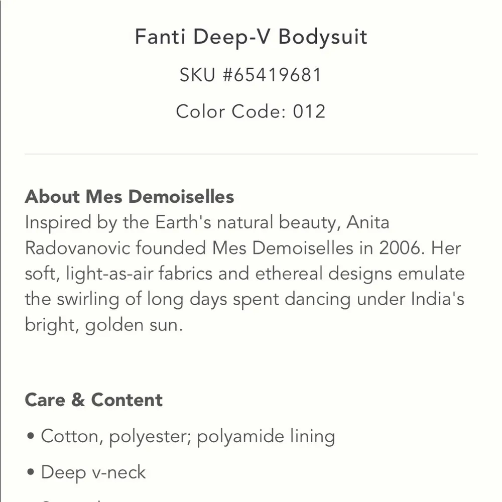 Anthropologie Mes Demoiselles Cream Lace Fanti Deep V Bodysuit NEW - Image 11