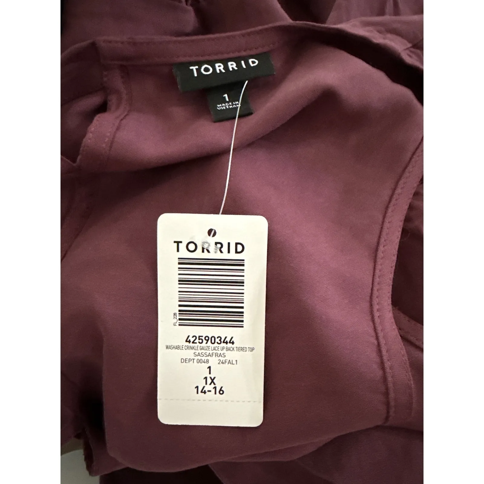 Torrid Burgundy Crinkle Gauze Tiered Lace Up Back Peplum Tank Top Size 1X NWT - Image 7