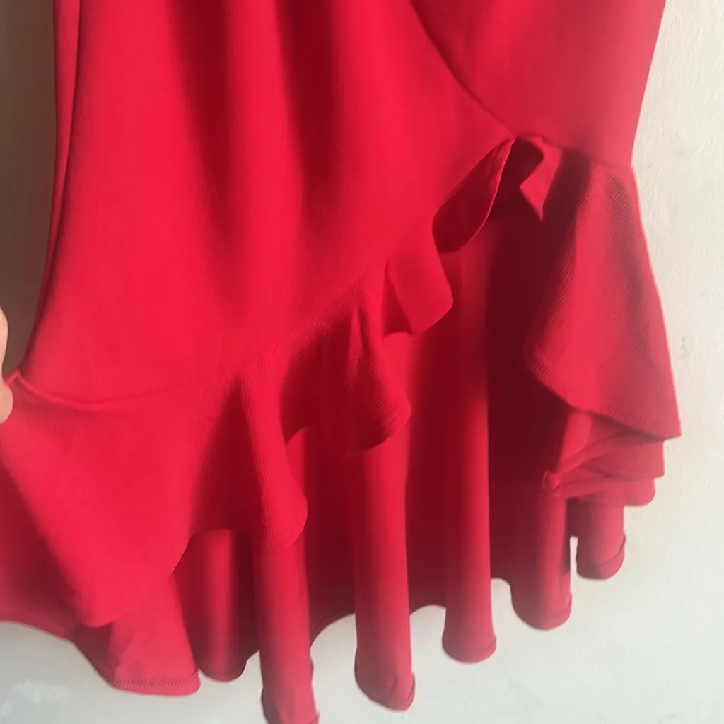 Hello Molly Night Shine Strapless Knotted High Low Ruffled Red Dress Size 4 NWT - Image 9