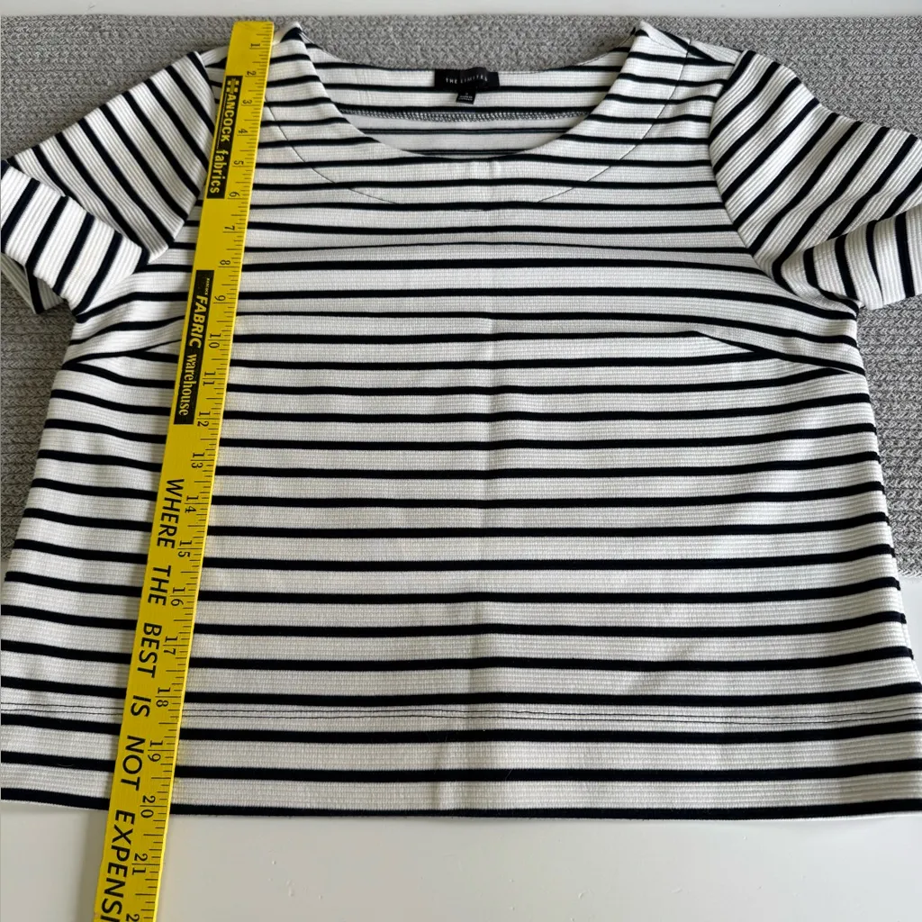 The Limited Ivory and Navy Blue Striped Cropped Boxy Fit Short Sleeve Top Small - Image 9