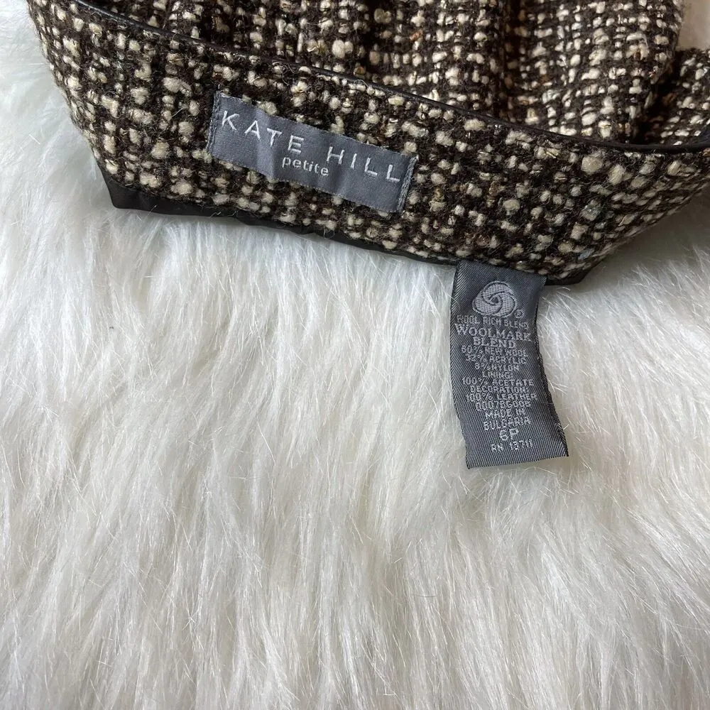 Kate Hill Size 6P Petites‎ Tweed Skirt Wool Blend Lined Brown Beige - Image 3