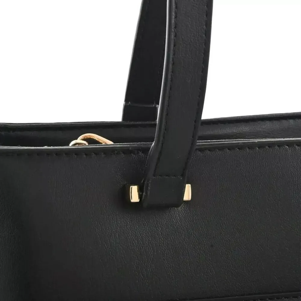 Badgley Mischka Black Square - MT Vegan Leather Tote/Handbag w Gold BM Logo NWT - Image 5