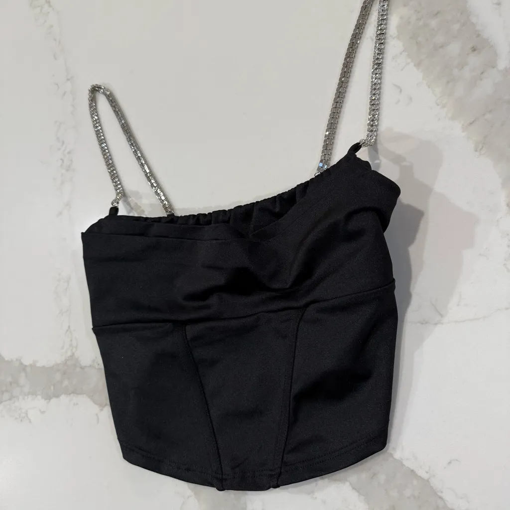 Windsor Gleam And Glow Rhinestone Bustier Top Women’s Small Black Cropped Satin - Image 6