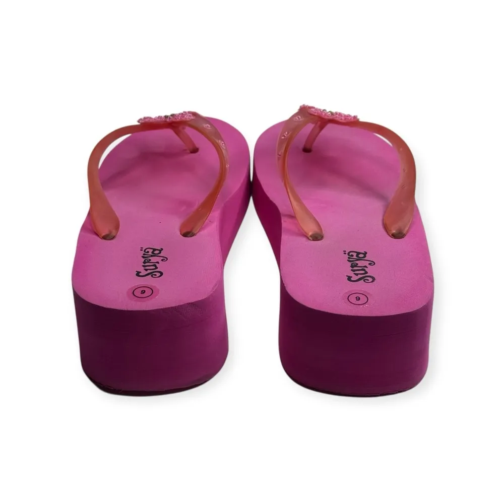 Snappy Turtle 𓆉 Sequin Flower Embellish Platform Flip Flop Sandal 𓆉 Fuchsia 9M Pink Size 9 - Image 4