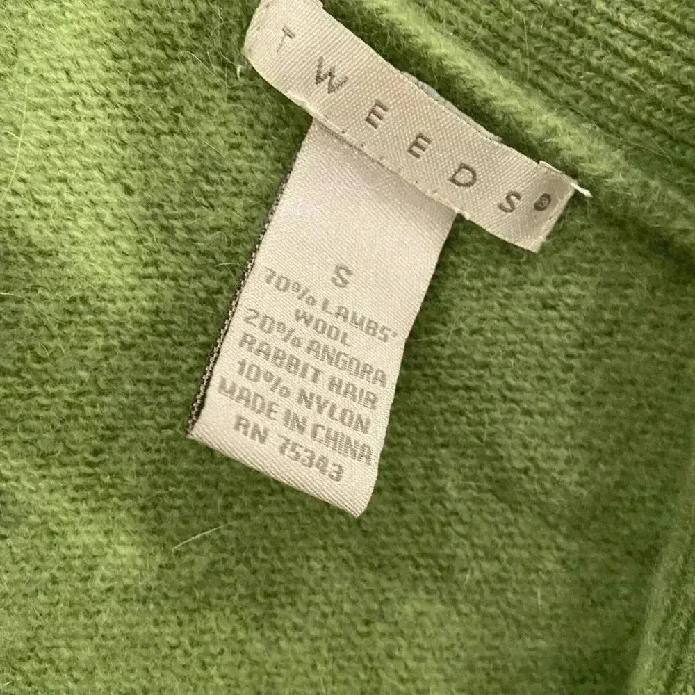 Tweeds Green Lambs Wool Angora 3/4 Sleeve Open Front Knit Cardiganan Size S - Image 11