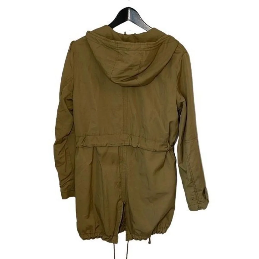 H&M Womens Parka Jacket Hooded Full Zip Tie Waist‎ Adjustable Army Green Size XS - Image 2