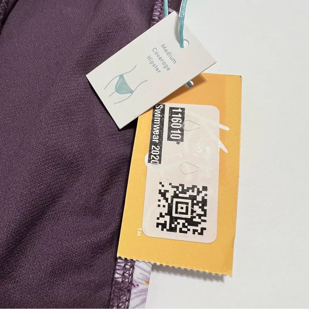 Kona Sol Purple Floral Bikini Bottoms Medium Coverage Hipster Swim XL - Image 8