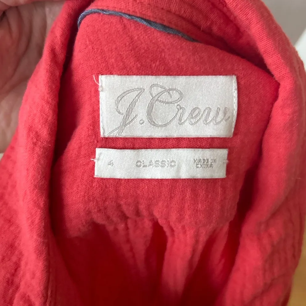 J.Crew Coral Red Pink Gauzy Cotton Crinkle Button Down Long Sleeve Shirt Size 4 - Image 3