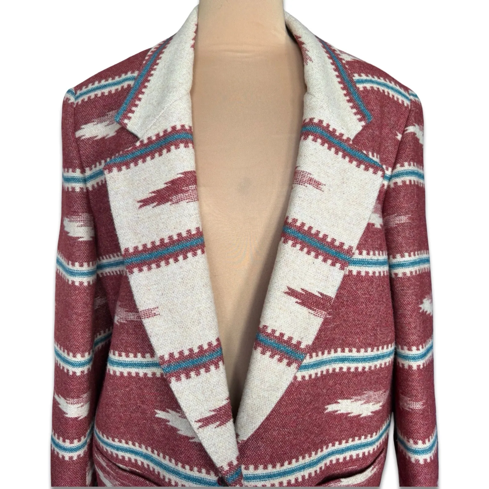 Vintage 90s Red Southwestern Wool Blazer Jacket Size Large Oversized Boho Ranch - Image 4